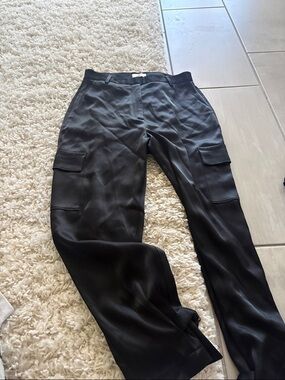 Aritzia Black Cargo-Style Satin Trousers